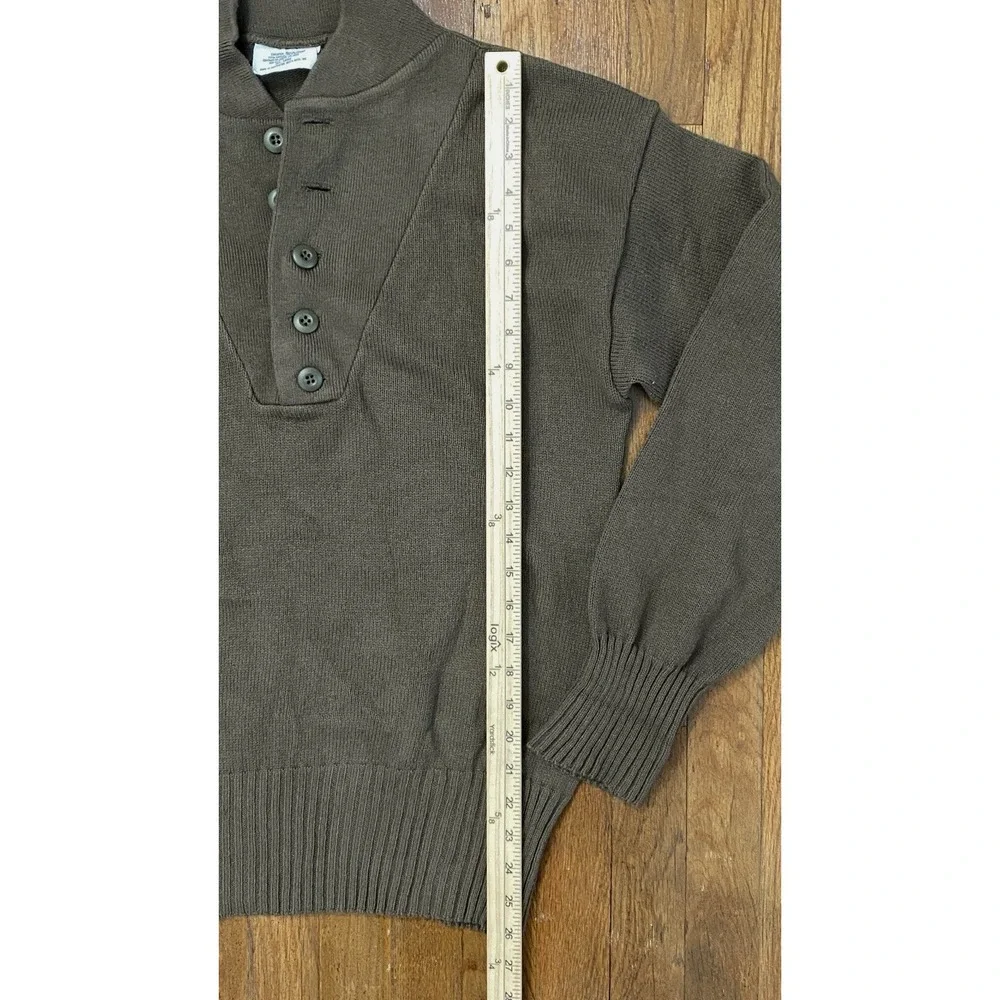 Vintage Mitt's Nitts Sweater Mens Large Brown Acrylic Henley Mock Neck Army OD